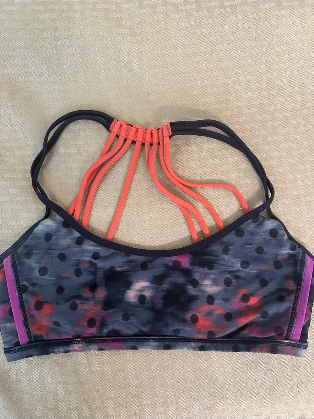 lululemon athletica Multicolor Patterned Sports Bralette with Coral Straps